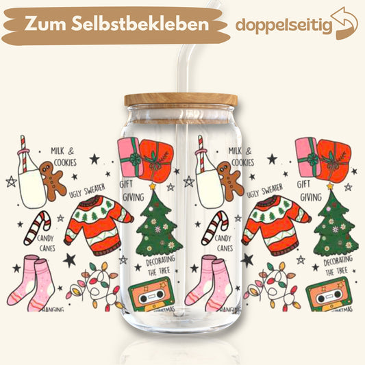 [ Doppelseitig ] 500 ml Trinkglasaufkleber | X-Mas Sprüche