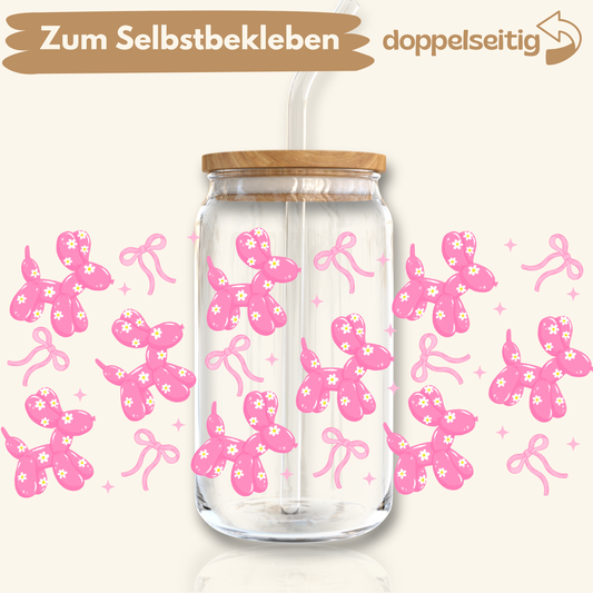 [ Doppelseitig ] 500 ml Trinkglasaufkleber | ballon Hunde