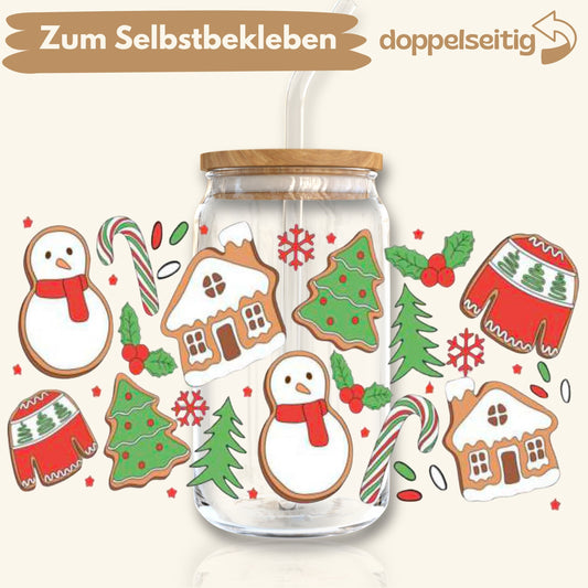 [ Doppelseitig ] 500 ml Trinkglasaufkleber | Plätzchen