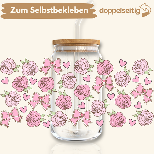 [ Doppelseitig ] 500 ml Trinkglasaufkleber | Rosen