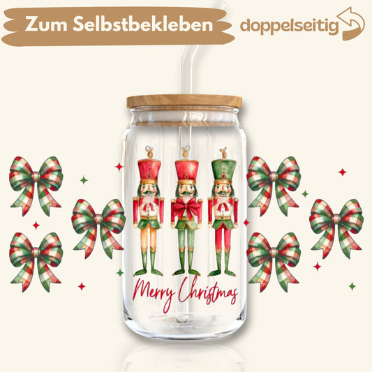 [ Doppelseitig ] 500 ml Trinkglasaufkleber | Nussknacker