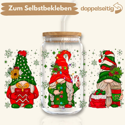 [ Doppelseitig ] 500 ml Trinkglasaufkleber | Gnome