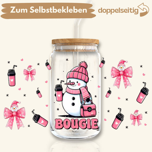 [ Doppelseitig ] 500 ml Trinkglasaufkleber | Schneemann