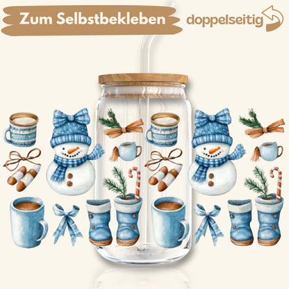 [ Doppelseitig ] 500 ml Trinkglasaufkleber | Winter