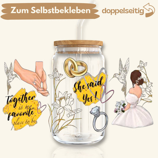 [ Doppelseitig ] 500 ml Trinkglasaufkleber | She said yes