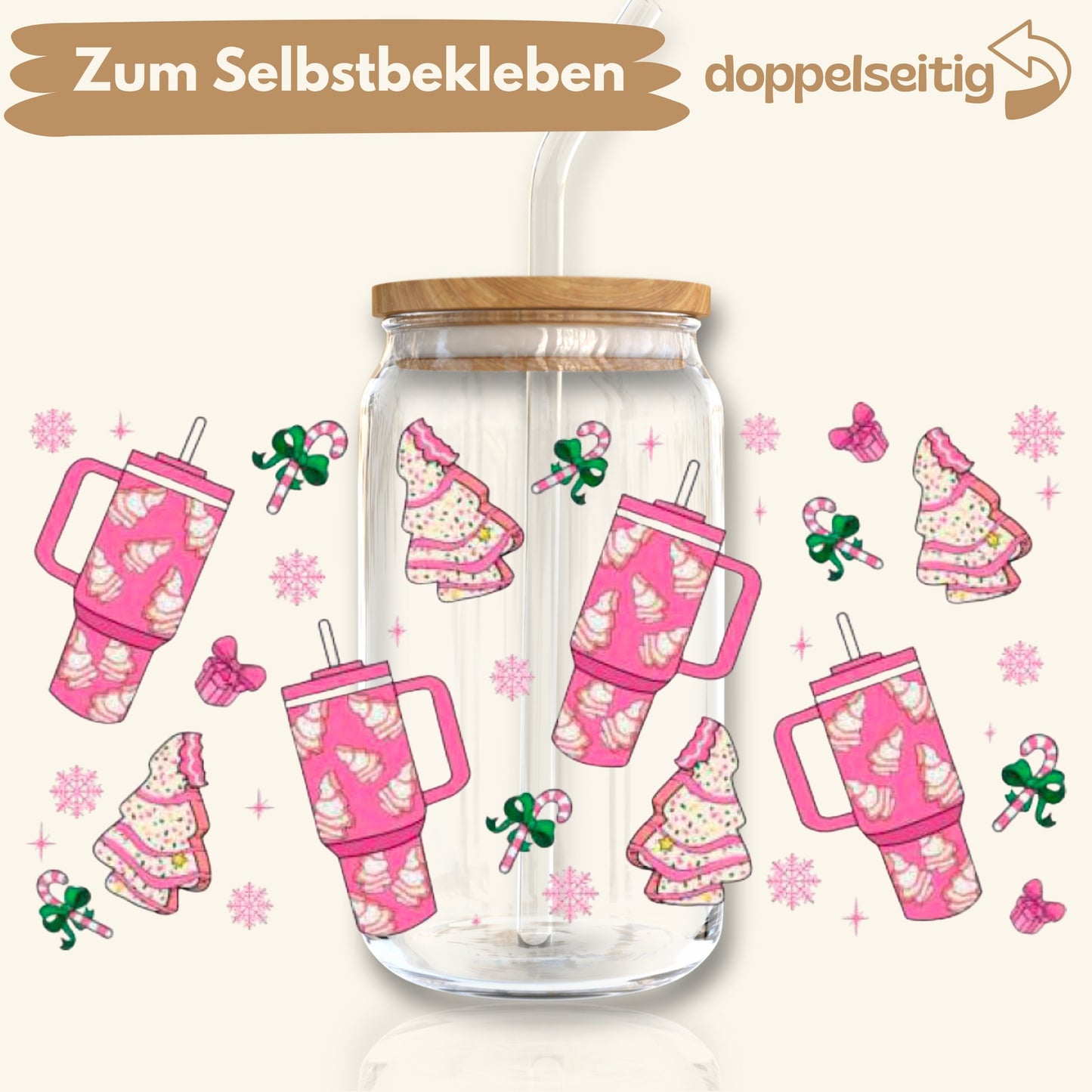 [ Doppelseitig ] 500 ml Trinkglasaufkleber | Winter Tumblr