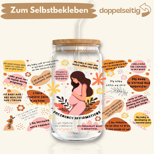 [ Doppelseitig ] 500 ml Trinkglasaufkleber | Schwangerschaft