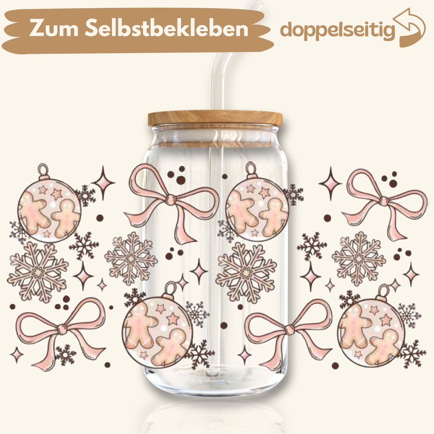 [ Doppelseitig ] 500 ml Trinkglasaufkleber | Nude X-Mas