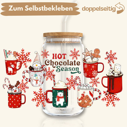 [ Doppelseitig ] 500 ml Trinkglasaufkleber | Hot chocolate