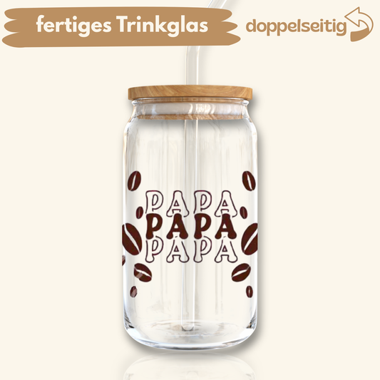 [ Doppelseitig ] 500 ml Trinkglas mit Deckel und Strohhalm | Papa