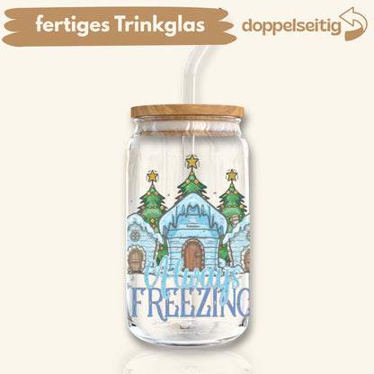 [ Doppelseitig ] 500 ml Trinkglas mit Deckel und Strohhalm | Always freezing