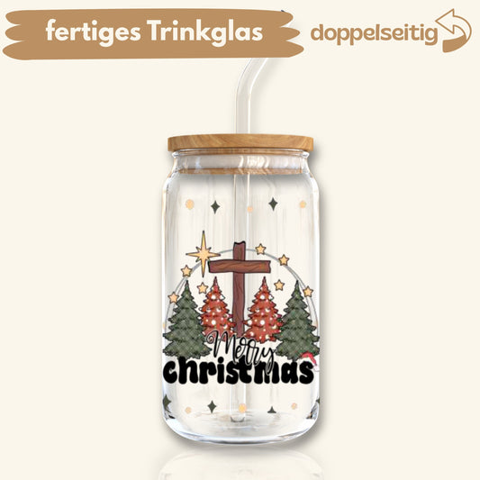 [ Doppelseitig ] 500 ml Trinkglas mit Deckel und Strohhalm | Jesus Christmas