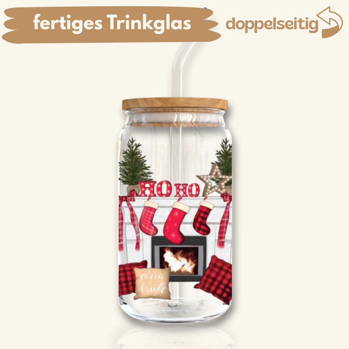 [ Doppelseitig ] 500 ml Trinkglas mit Deckel und Strohhalm | most wonderful time