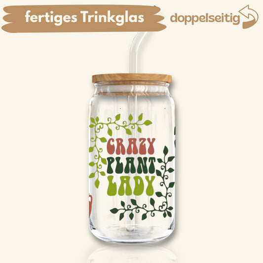 [ Doppelseitig ] 500 ml Trinkglas mit Deckel und Strohhalm | Plant Lady