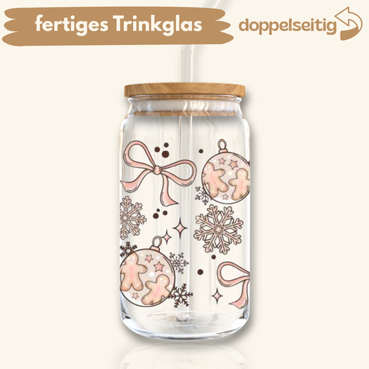 [ Doppelseitig ] 500 ml Trinkglas mit Deckel und Strohhalm | Nude X-Mas