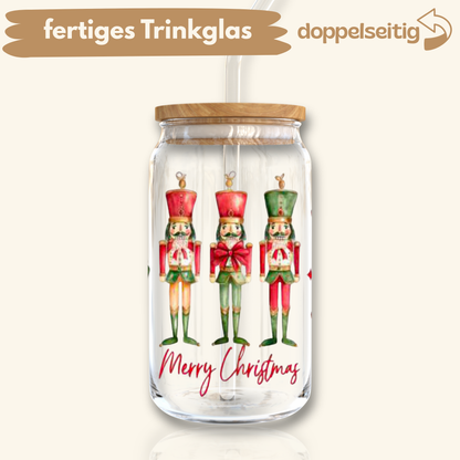 [ Doppelseitig ] 500 ml Trinkglas mit Deckel und Strohhalm | Nussknacker