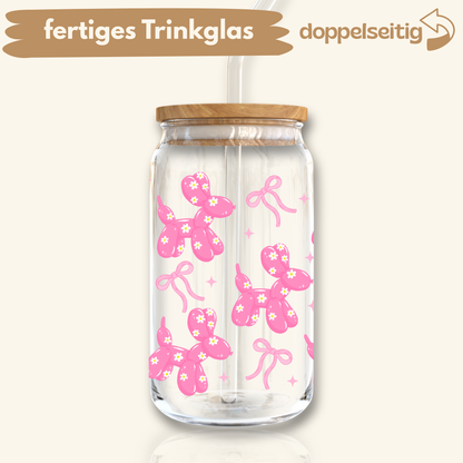 [ Doppelseitig ] 500 ml Trinkglas mit Deckel und Strohhalm | Ballon Hunde