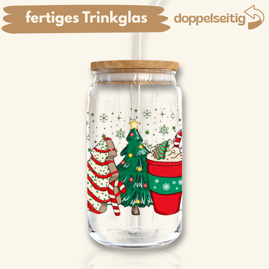 [ Doppelseitig ] 500 ml Trinkglas mit Deckel und Strohhalm | Heilig Abend