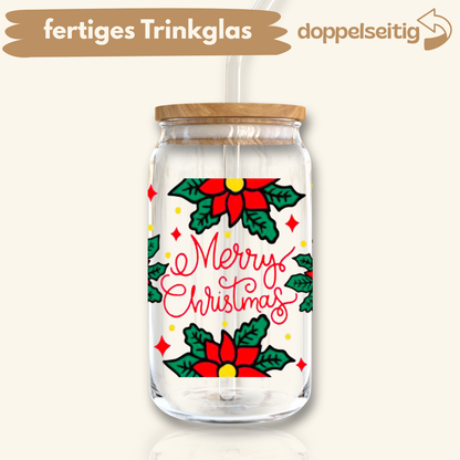 [ Doppelseitig ] 500 ml Trinkglas mit Deckel und Strohhalm | Merry Christmas