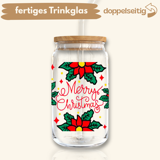 [ Doppelseitig ] 500 ml Trinkglas mit Deckel und Strohhalm | Merry Christmas