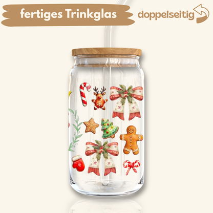 [ Doppelseitig ] 500 ml Trinkglas mit Deckel und Strohhalm | Mama Merry X-Mas