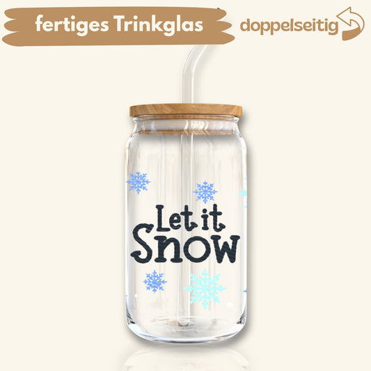[ Doppelseitig ] 500 ml Trinkglas mit Deckel und Strohhalm | Let it snow