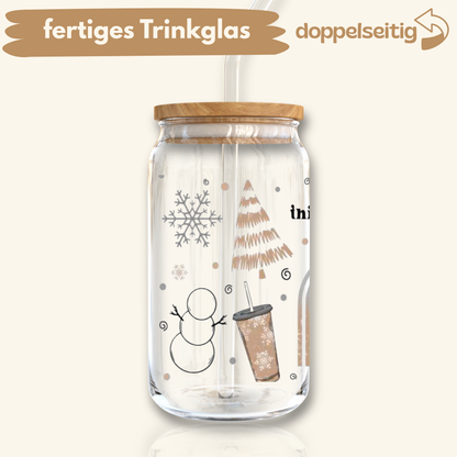 [ Doppelseitig ] 500 ml Trinkglas mit Deckel und Strohhalm | freezing