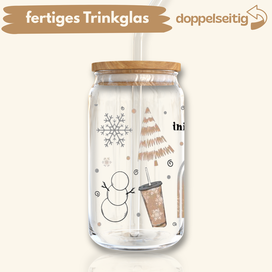 [ Doppelseitig ] 500 ml Trinkglas mit Deckel und Strohhalm | freezing