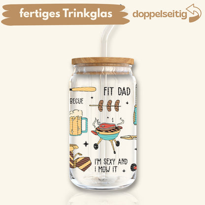 [ Doppelseitig ] 500 ml Trinkglas mit Deckel und Strohhalm | Dad