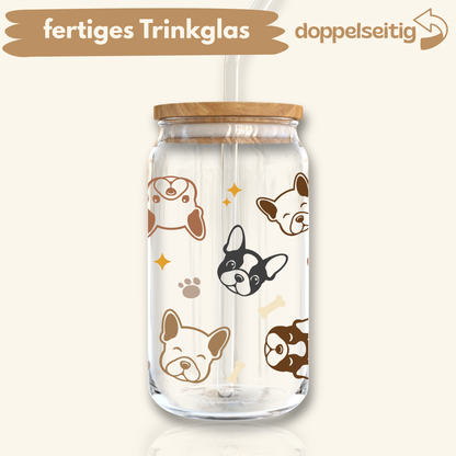 [ Doppelseitig ] 500 ml Trinkglas mit Deckel und Strohhalm | frenchies