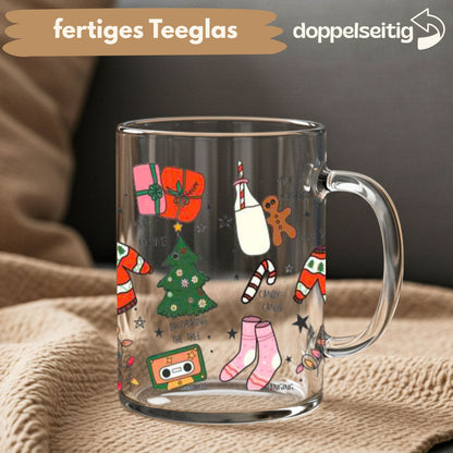 [ Doppelseitig ] 450 ml Teeglas mit Griff / Henkel | X-Mas Sprüche