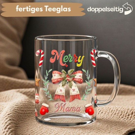 [ Doppelseitig ] 450 ml Teeglas mit Griff / Henkel | X-Mas Mama