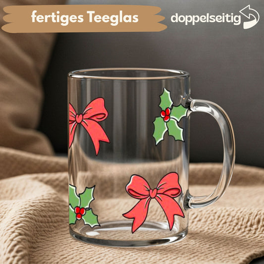 [ Doppelseitig ] 450 ml Teeglas mit Griff / Henkel | X-Mas Schleife