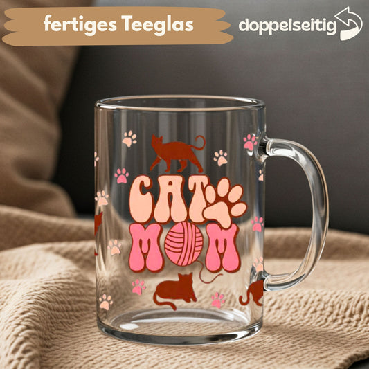 [ Doppelseitig ] 450 ml Teeglas mit Griff / Henkel | Cat Mom