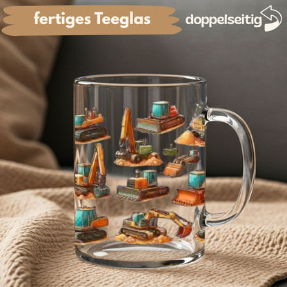 [ Doppelseitig ] 450 ml Teeglas mit Griff / Henkel | Bagger