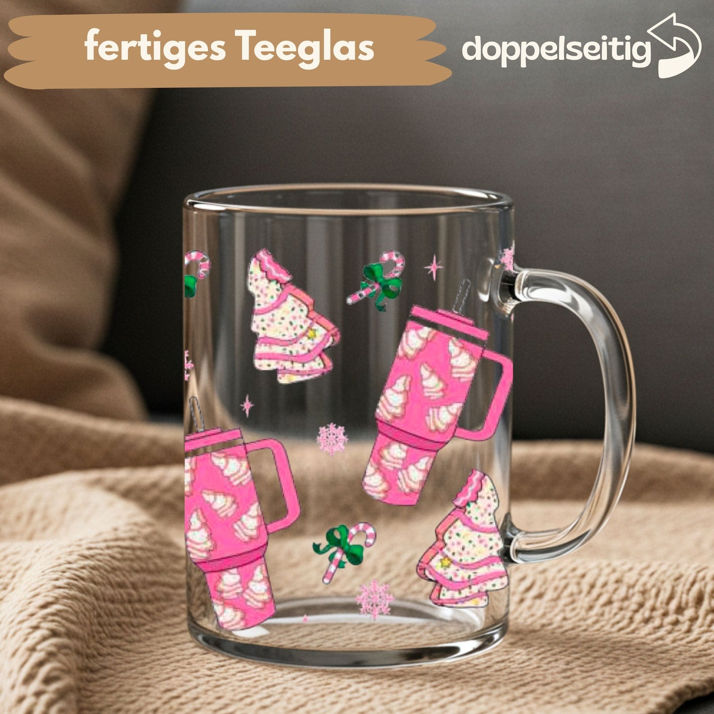 [ Doppelseitig ] 450 ml Teeglas mit Griff / Henkel | Winter Tumblr