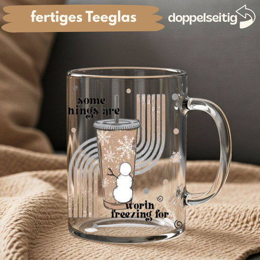 [ Doppelseitig ] 450 ml Teeglas mit Griff / Henkel | freezing