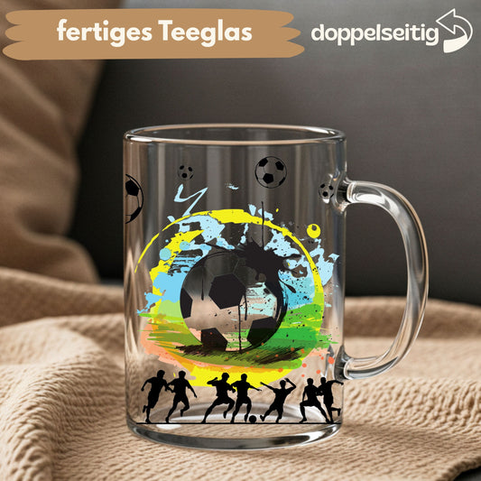 [ Doppelseitig ] 450 ml Teeglas mit Griff / Henkel | Fußball
