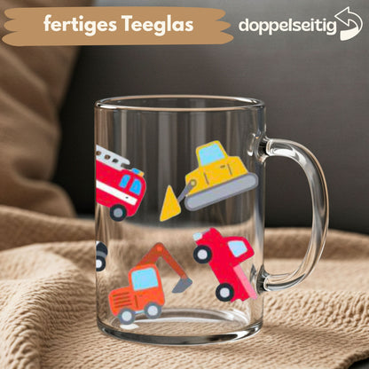 [ Doppelseitig ] 450 ml Teeglas mit Griff / Henkel | Autos