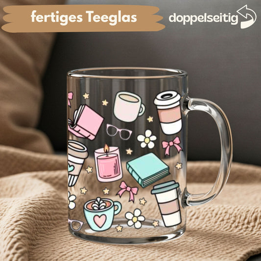[ Doppelseitig ] 450 ml Teeglas mit Griff / Henkel | coffee and books
