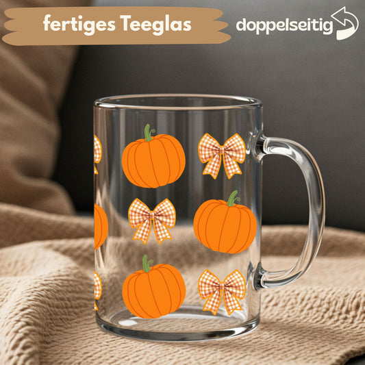 [ Doppelseitig ] 450 ml Teeglas mit Griff / Henkel | Kürbisse