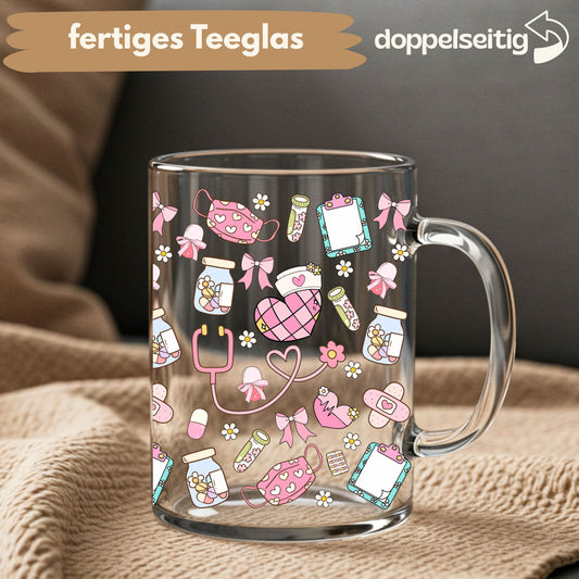 [ Doppelseitig ] 450 ml Teeglas mit Griff / Henkel | Krankenschwester