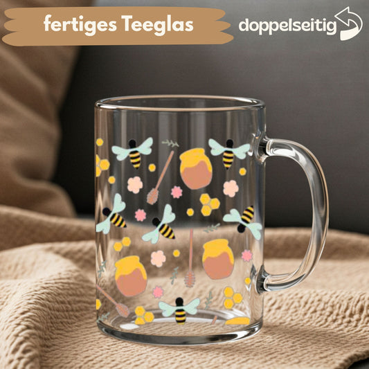 [ Doppelseitig ] 450 ml Teeglas mit Griff / Henkel | Bienen