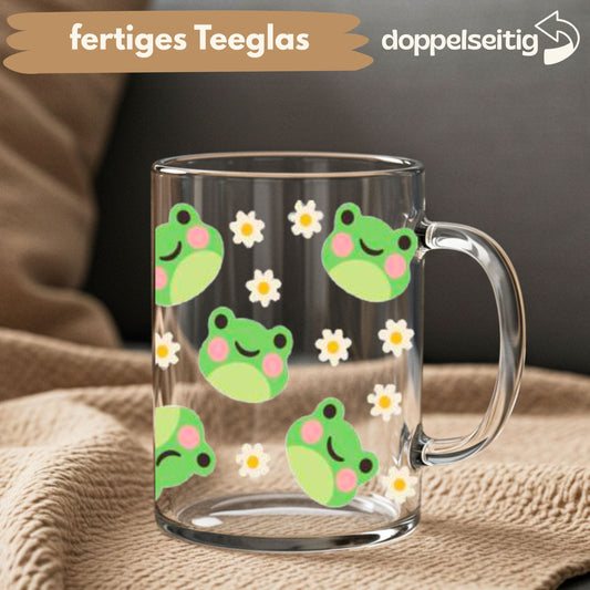 [ Doppelseitig ] 450 ml Teeglas mit Griff / Henkel | Frösche