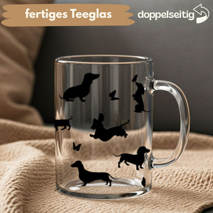[ Doppelseitig ] 450 ml Teeglas mit Griff / Henkel | Dackel