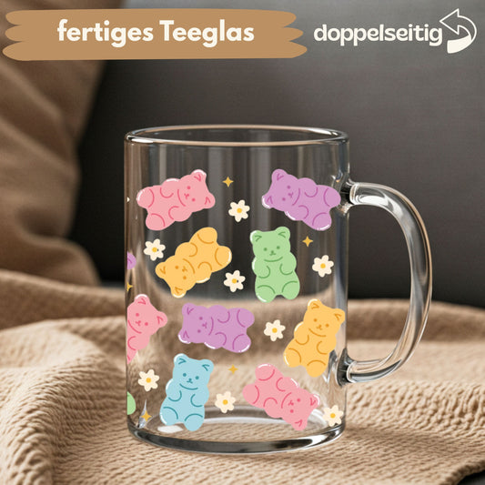[ Doppelseitig ] 450 ml Teeglas mit Griff / Henkel | Gummibären