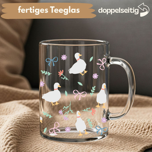 [ Doppelseitig ] 450 ml Teeglas mit Griff / Henkel | Gänse