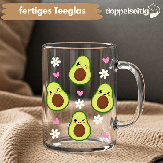 [ Doppelseitig ] 450 ml Teeglas mit Griff / Henkel | Avocado