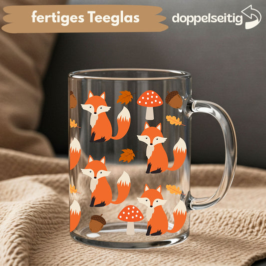 [ Doppelseitig ] 450 ml Teeglas mit Griff / Henkel | Füchse