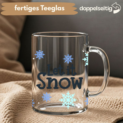 [ Doppelseitig ] 450 ml Teeglas mit Griff / Henkel | Let it snow